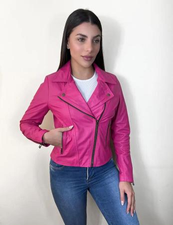 Jaqueta de couro feminina rosa 2025