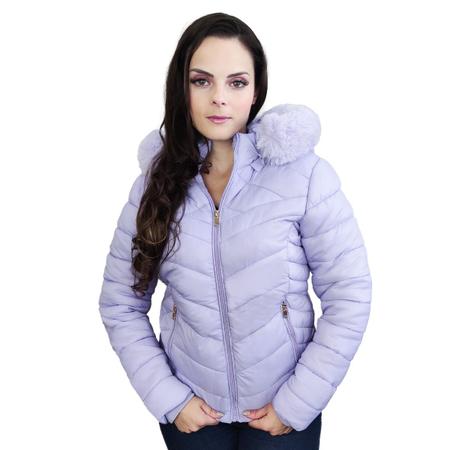 Jaqueta Feminina Forrada Inverno Capuz Felpudo Casaco Slim KLIZZ