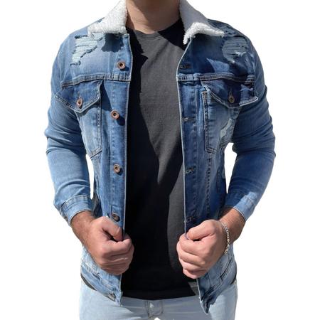 Jaqueta jeans best sale gola pelo masculina