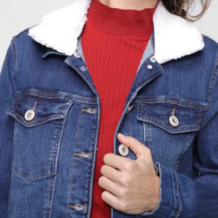 Jaqueta jeans com gola de cheap pelo feminina