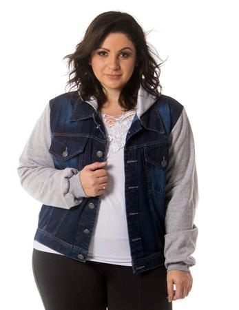 Jaqueta Jeans Moletom Feminina Plus Size Lavanda e Alecrim