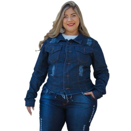 Imagem de Jaqueta Jeans Plus Size Feminino Desfiada G1 ao G4 veste ate 60
