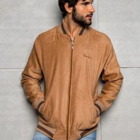 Jaqueta Masculina Bomber Suede Caramelo kw Jaqueta Masculina