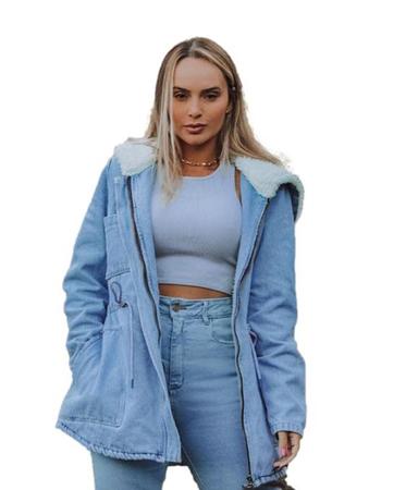 Jaqueta Parka Feminina Consci ncia Jeans Forrada 20351 Casaco