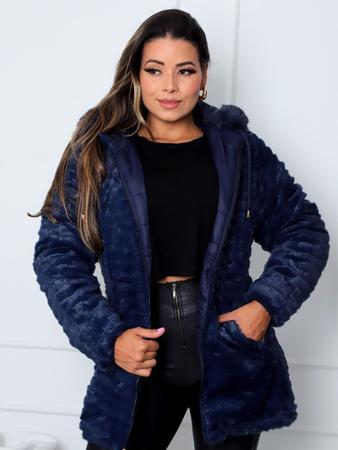 Imagem de Jaqueta ParKa Feminina Dupla Face Nylon/Peluciada Azul