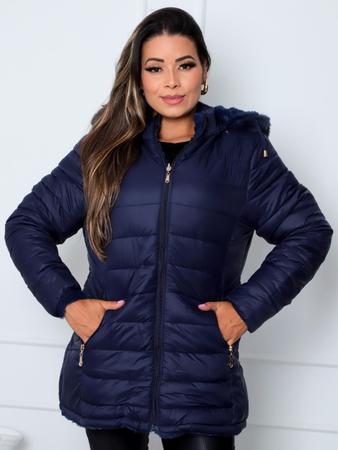 Imagem de Jaqueta ParKa Feminina Dupla Face Nylon/Peluciada Azul