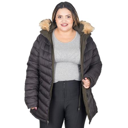 Imagem de Jaqueta Parka Feminina Dupla Face Nylon Plus Size Com Capuz 