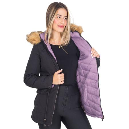 Imagem de Jaqueta Parka Feminina Nylon Dupla Face Com Capuz Removível