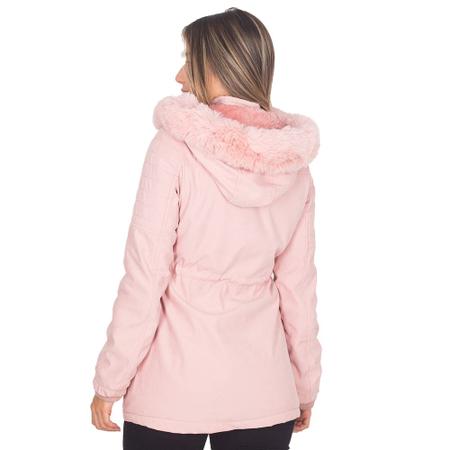 Imagem de Jaqueta Parka Feminina Peluciada Com Capuz Bolsos E Botões