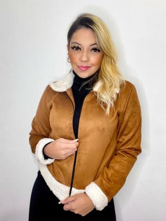 Jaqueta suede com pelo cheap feminina