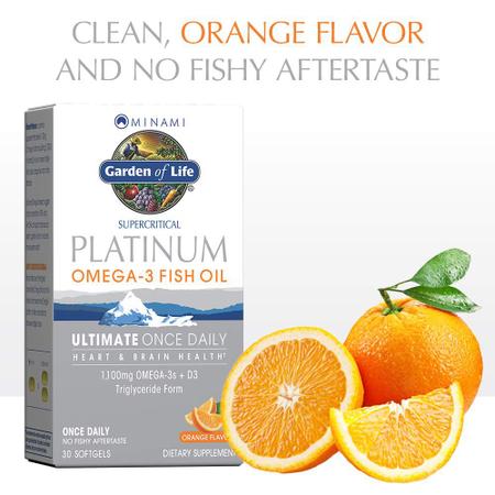 Jardim da Vida Minami Supercritical Platina Ômega 3 Suplemento de Óleo de Peixe - Laranja, 30 Softgels, Ultimate Once Daily Fish Oil Omega 3 para Heart & Brain Health, 1100mg Ômega-3s + 1.000 IU Vitamina D3 - Garden of Life Imagem de Jardim da Vida Minami Supercritical Platina Ômega 3 Suplemento de Óleo de Peixe - Laranja, 30 Softgels, Ultimate Once Daily Fish Oil Omega 3 para Heart & Brain Health, 1100mg Ômega-3s + 1.000 IU Vitamina D3