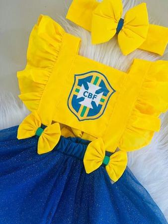 Roupa Copa Brasil Bebê Menina com Tiara - SACOLA DO BEBÊ