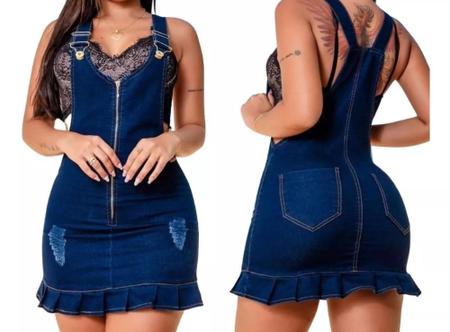 Imagem de Jardineira Jeans Feminina Saia Com Detalhe De Babado