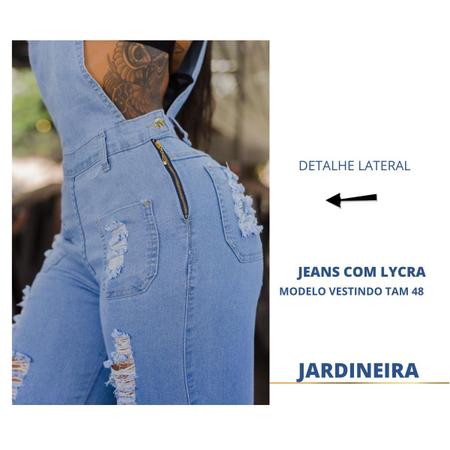 Imagem de Jardineira longa feminina jeans com lycra lavagem clara