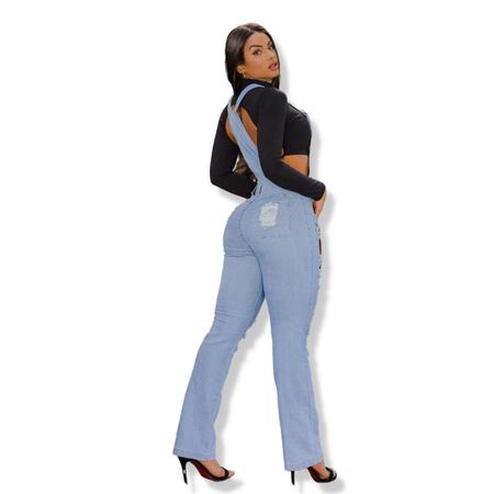 Imagem de Jardineira longa feminina jeans com lycra lavagem clara