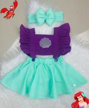 Jardineira Romper Ariel Sereia Body Roupa Bebe Menina Concha - Mimos da  Babih - Jardineira para Bebês - Magazine Luiza