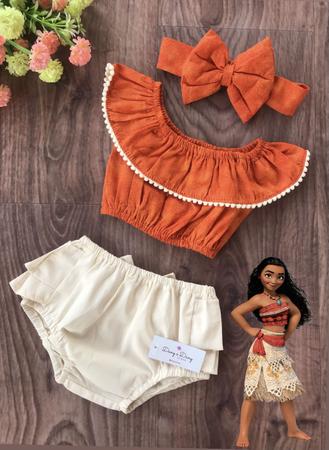 Conjunto Romper Body Moana Mesversario Roupa De Bebe Menina