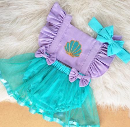 Roupa Bebê Romper Saia Ariel Pequena Sereia em Promoção na Americanas