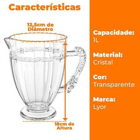 Imagem de Jarra de Suco e Água em Cristal Transparente Imperial 1L - Lyor