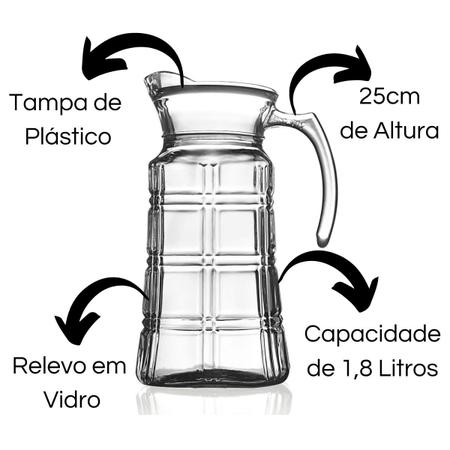 Imagem de Jarra De Vidro 1,8 Litros Com Tampa Para Suco Água Drinks