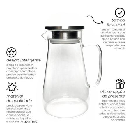 Imagem de Jarra De Vidro Borossilicato Mercury Com Tampa Inox 1,5L