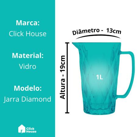Imagem de Jarra Diamond De Vidro Transparente Grosso Diamond Luxo Agua Suco Alça Bico Abacaxi 1 L