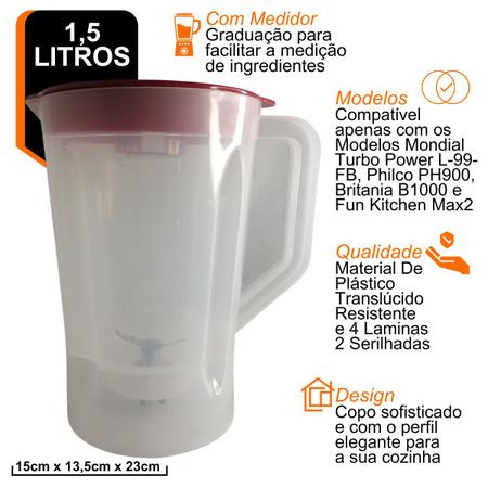 Imagem de Jarra para Liquidificador Mondial Turbo Power Compat com Philco PH900 e Britania B1000 Tp Vermelha