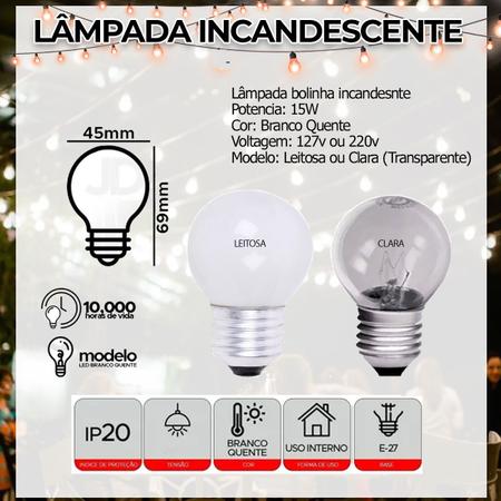 Imagem de JDK Varal Cordão De Luzes Gambiarra de lâmpadas 95 Metros Com Lâmpadas Leitosa 15w
