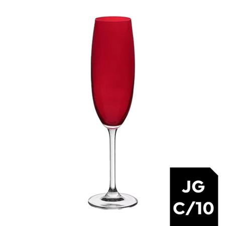 Imagem de Jg 10 Taças Cristal Vermelho Carmim Champagne 220ml Bohemia