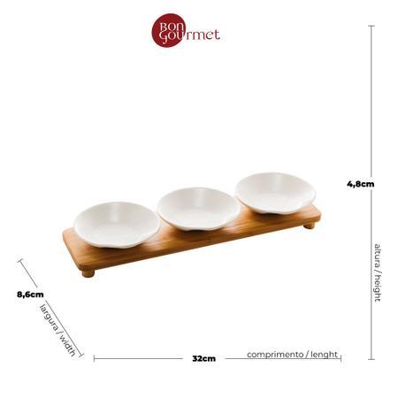 Imagem de Jg 3 Petisqueiras Porcelana Band. Bambu Branco Matt 32x9x5cm