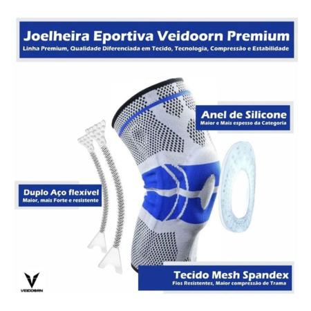 Imagem de Joelheira Compressão, Anel Silicone Fio Aço Flexível Cinza Veidoorn Articulada Spandex Fisioterapia