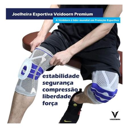 Imagem de Joelheira Compressão, Anel Silicone Fio Aço Flexível Cinza Veidoorn Articulada Spandex Fisioterapia