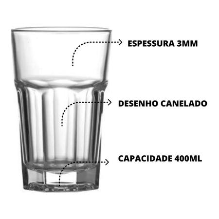 Jogo 4 Copos De Vidro Alto Long Drink Vidro Grosso Agua Suco Transparente  300mL, Magalu Empresas