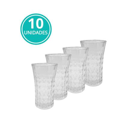 Imagem de Jogo 10 Copos de Vidro Diamond Água Suco Vitamina Coquetel Long Drink Multiuso 260ML