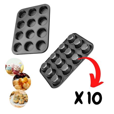 Jogo 10 Forma Alumínio Cupcake Antiaderente Com 12 Cavidades - Wellmix Imagem de Jogo 10 Forma Alumínio Cupcake Antiaderente Com 12 Cavidades