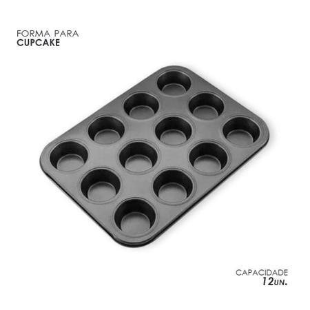 Jogo 10 Forma Alumínio Cupcake Antiaderente Com 12 Cavidades - Wellmix Imagem de Jogo 10 Forma Alumínio Cupcake Antiaderente Com 12 Cavidades
