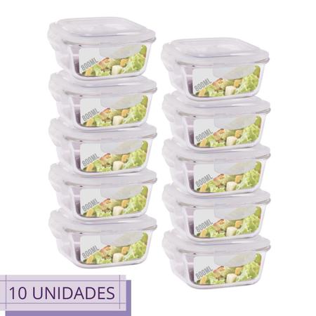 Imagem de Jogo 10 Potes Vidro Hermetico Grande Marmita Fit 800 ml