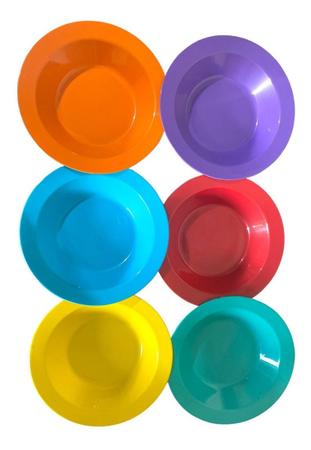 Imagem de Jogo 10 prato 10 copo plastico grande redondo colorido agua suco lanche porção refeição infantil