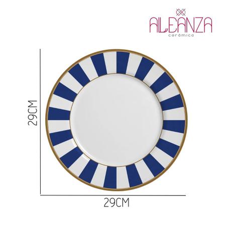 Imagem de Jogo 10 Pratos Fundo de Cerâmica Listras Stripe Azul Alleanza 29cm