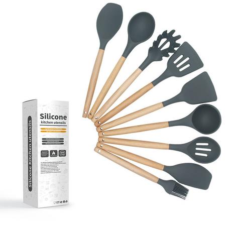 Imagem de Jogo 11 Colheres De Silicone Cabo Inox Utensílios Cozinha