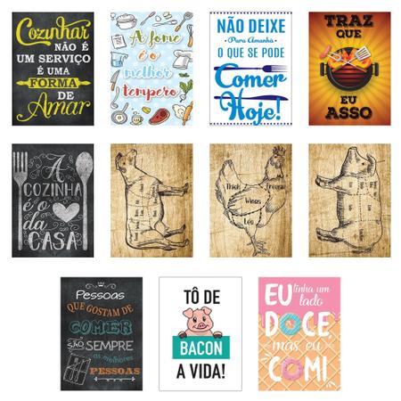 Imagem de Jogo 11 Placas Decorativas Comidas Em Mdf 2,5Mm 19X28,5Cm