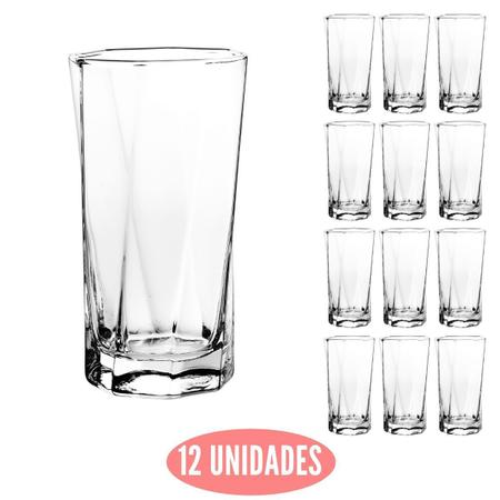 Jogo 12 Copos Chiques 360ml Topázio Drinks Vidro Agua e Suco