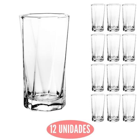 Jogo 12 Copos Chiques 300ml Prosa Drinks Vidro Agua E Suco