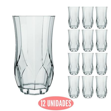 Jogo 12 Copos Chiques 300ml Prosa Drinks Vidro Agua E Suco