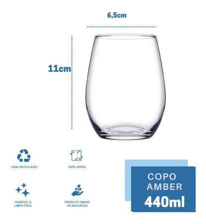 Imagem de Jogo 12 Copos De Vidro Amber 440ml Pasabahce Drink Suco Vinho