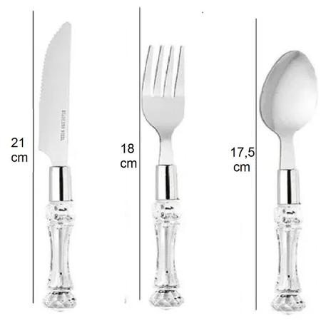 Imagem de Jogo 12 Talheres Inox Cabo Transparente Garfo Faca Colher