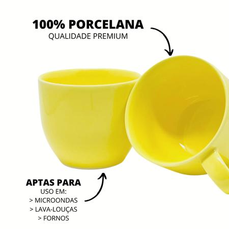 Jogo 12 Xícara Chá Café 170ml Amarelo em Porcelana - MUNDO DA