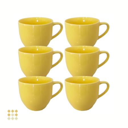 Jogo 12 Xícara Chá Café 170ml Amarelo em Porcelana - MUNDO DA