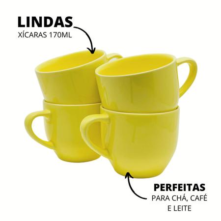 Jogo 12 Xícara Chá Café 170ml Amarelo em Porcelana - MUNDO DA