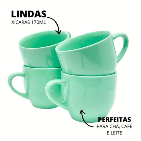 Imagem de Jogo 12 Xícara Chá Café 170ml Verde em Porcelana